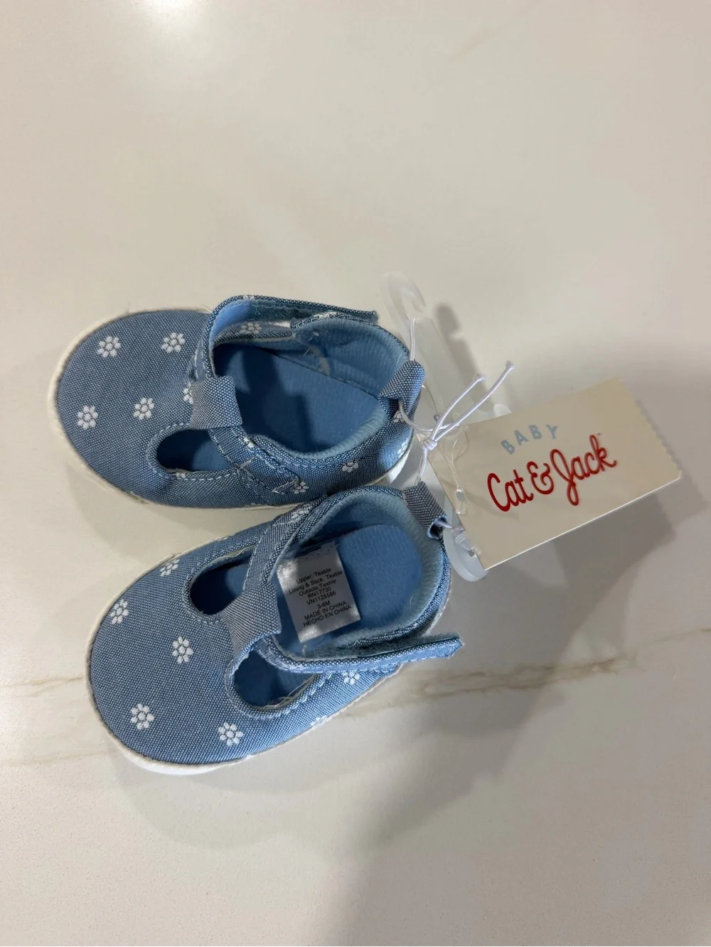 Cat & Jack Light Blue Floral Canvas Baby Mary Janes
